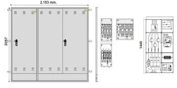 NA02068. Puerta empotrar en pared/ nichos FECSA ENDESA con DOS PUERTAS, una para CS+CGP, otra de DOBLE HOJA TMF-10 de hasta 346 KW.,. CIERRE  COMPAÑÍA+ JIS/ PARA GRA-6 (medida 2153x2057mm)