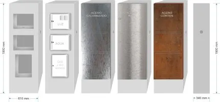 Columna 1523/3 prefabricada para tres suministros independientes: LUZ MONOFASICO + AGUA + GAS. PINTADA.