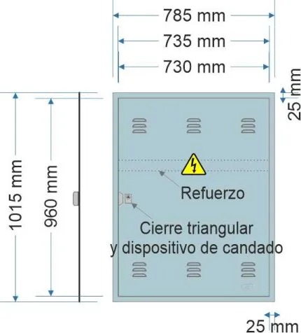 NA02059 Puerta empotrar en pared de 785x1015mm. Cierre triangular + disp. Candado. Recambio PE-A
