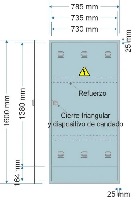 NA02060 Puerta empotrar en pared de 785x1600mm. Cierre triangular + disp. Candado. Recambio GRA 2150/800