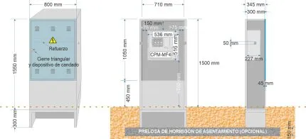 Armario PE-A + CPM. Dado el poco empotramiento de esta solución, dotar al conjunto del armario de la robustez necesaria para su sujeción, es responsabilidad de la empresa instaladora. El empotramiento del modelo GRA- 2210/940, no requiere sujeción extra.
