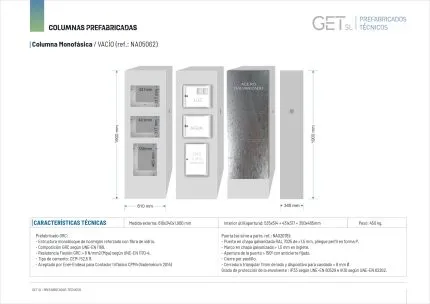 Fitxa Técnica Columna tres suministros Luz Monofásica + Agua + Gas