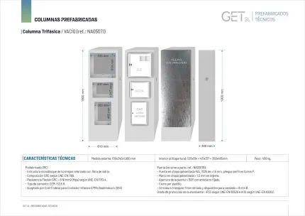 Fitxa Técnica Columna tres suministros Luz Trifásica + Agua + Gas