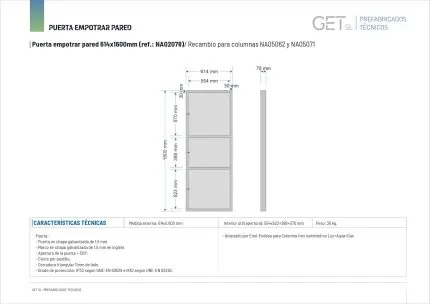 Ficha Técnica Puerta Columnas tres suministros. Medida 614x1600mm.