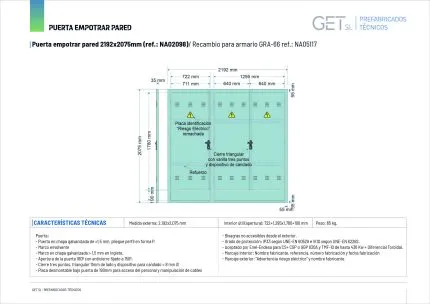 Ficha Técnica puerta medida 2192x2075mm (722+1295x1780+190)