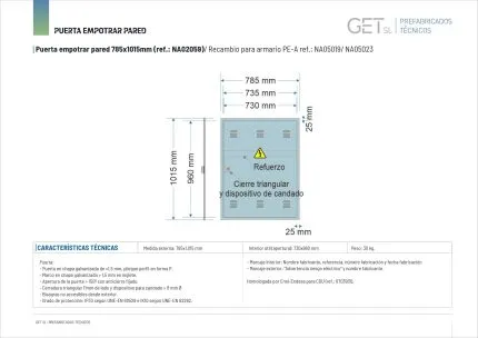 Ficha Técnica Puerta medida 785x1015mm
