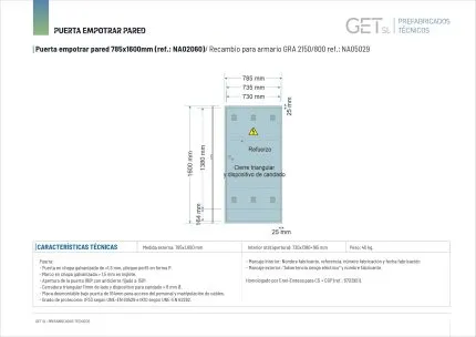 Ficha Técnica Puerta medida 785x1600mm