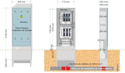 Armario GRA 2150/800 + Caja CS 400 superior con canalera + Caja general de protección BUC CGP_a (TEMPORAL)
