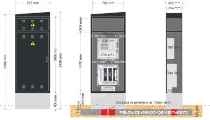 Armario INOX 2400/760 pintado RAL-7021. EQUIPADO con CS400 superior con canalera + CPM-MF4