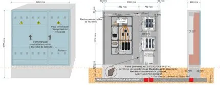 Armario GRA-66 INVERTIDO + TMF10 de 400/250A (173,20kW) ICP + CS 400 SUP con canalera + BUC CGP-9-400 A._a. (Solución holgada)